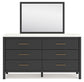 Cadmori King Upholstered Panel Bed with Mirrored Dresser