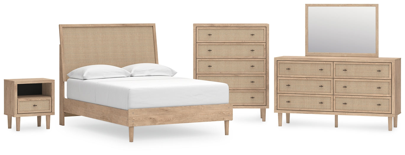 Cielden Full Panel Bed with Mirrored Dresser, Chest and Nightstand